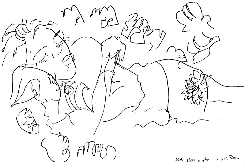 asleep on futon, by Rob Pepper